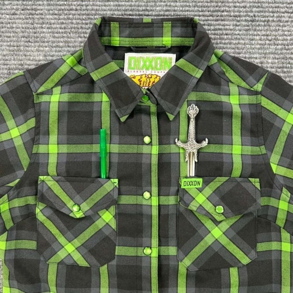 Dixxon Flannel Co Lime Green Black Plaid Button Down Shirt Womens Small Workwear - Picture 5 of 16